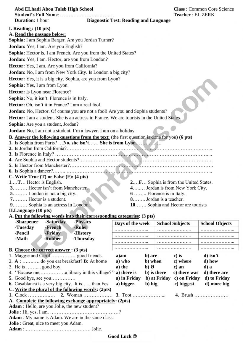 morocco-language-and-reading-diagnostic-test-esl-worksheet-by